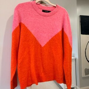 Vero Moda Pink and Orange Chevron Crewneck Sweater